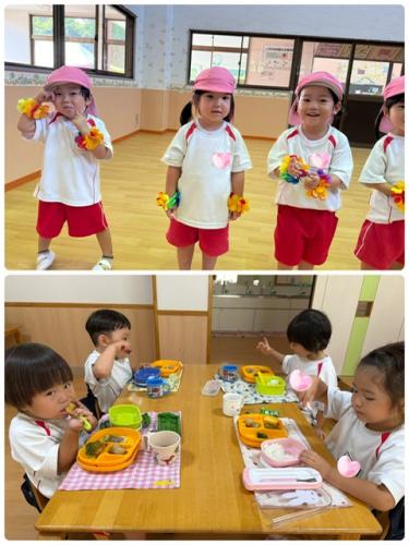 >手首にかわいいおはなをつけて・・ダンスの練習かしら？